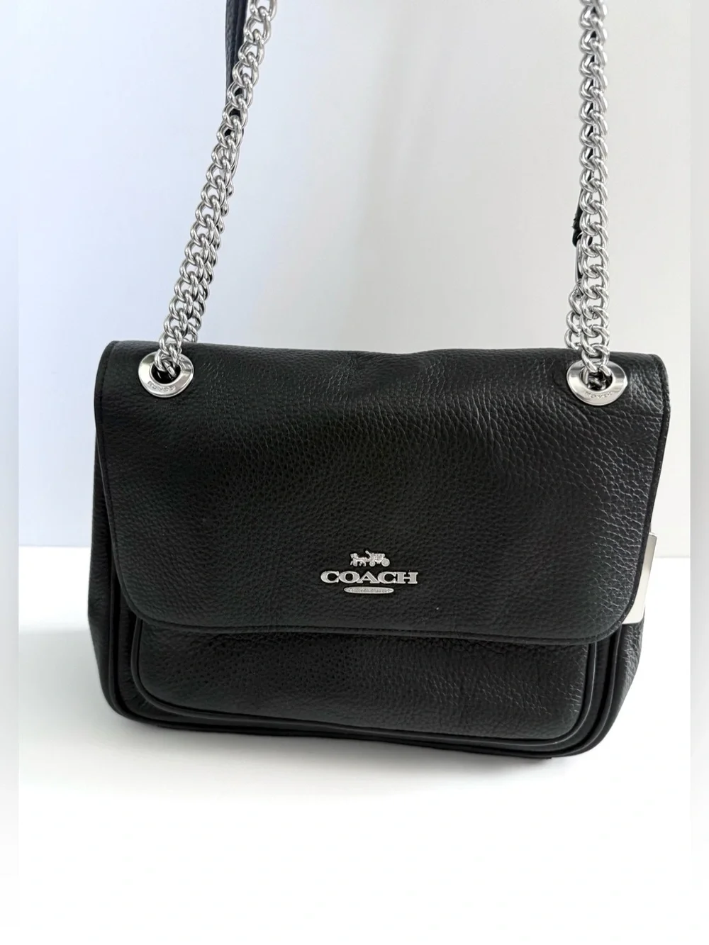 Coach Klare Crossbody 25 Double Chain Strap Black Pebbled Leather Bag CC353